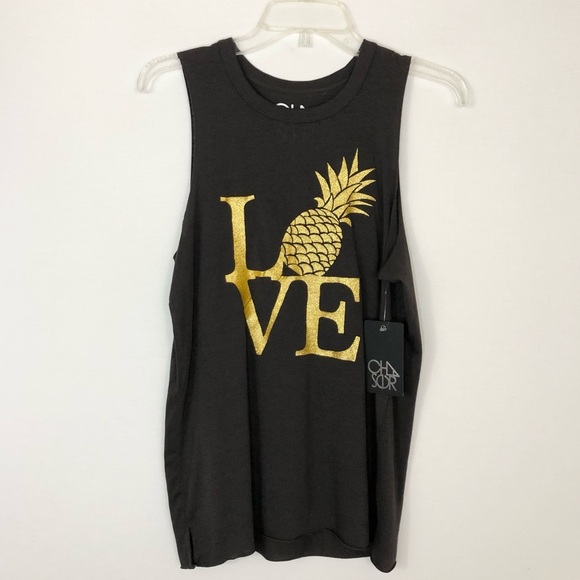 Chaser New Gold Pineapple Love Charcoal Tank Top M - Picture 2 of 8